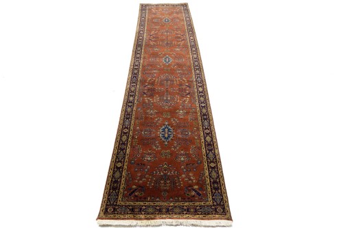 Rust Orange Floral 3X12 Indo-Sarouk Oriental Runner Rug