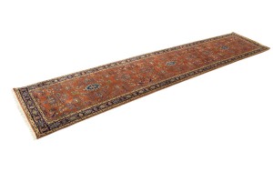 Rust Orange Floral 3X12 Indo-Sarouk Oriental Runner Rug