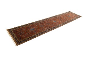 Rust Orange Floral 3X12 Indo-Sarouk Oriental Runner Rug