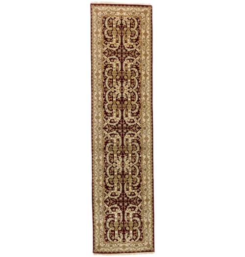 Maroon Red Floral 3X11 Indo-Tabriz Oriental Runner Rug