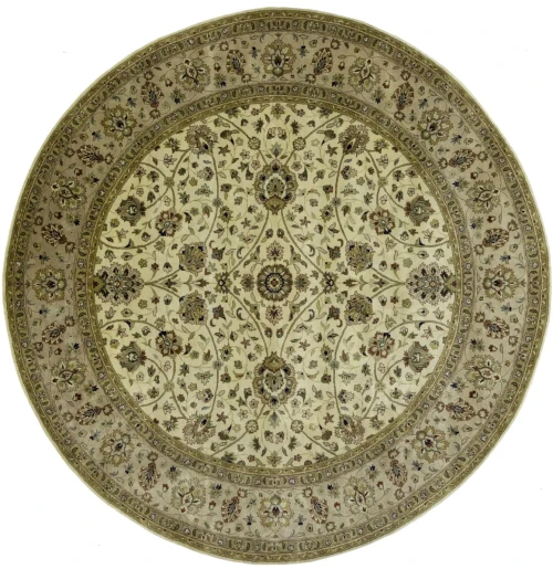 Cream Beige Floral 8X8 Indo-Tabriz Oriental Round Rug