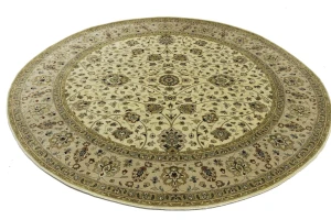 Cream Beige Floral 8X8 Indo-Tabriz Oriental Round Rug
