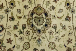 Cream Beige Floral 8X8 Indo-Tabriz Oriental Round Rug