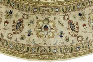 Cream Beige Floral 8X8 Indo-Tabriz Oriental Round Rug