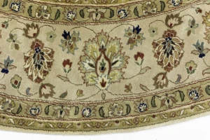 Cream Beige Floral 8X8 Indo-Tabriz Oriental Round Rug