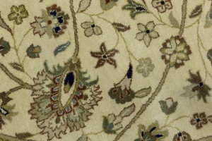 Cream Beige Floral 8X8 Indo-Tabriz Oriental Round Rug