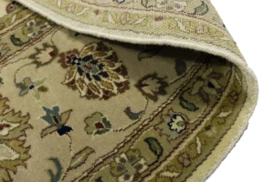 Cream Beige Floral 8X8 Indo-Tabriz Oriental Round Rug