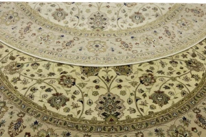 Cream Beige Floral 8X8 Indo-Tabriz Oriental Round Rug