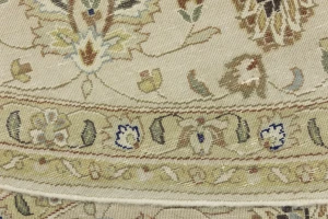 Cream Beige Floral 8X8 Indo-Tabriz Oriental Round Rug
