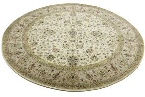 Cream Beige Floral 8X8 Indo-Tabriz Oriental Round Rug