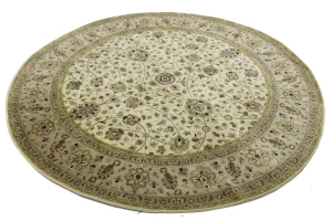 Cream Beige Floral 8X8 Indo-Tabriz Oriental Round Rug
