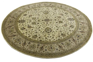 Cream Beige Floral 8X8 Indo-Tabriz Oriental Round Rug