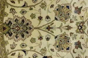 Cream Beige Floral 8X8 Indo-Tabriz Oriental Round Rug