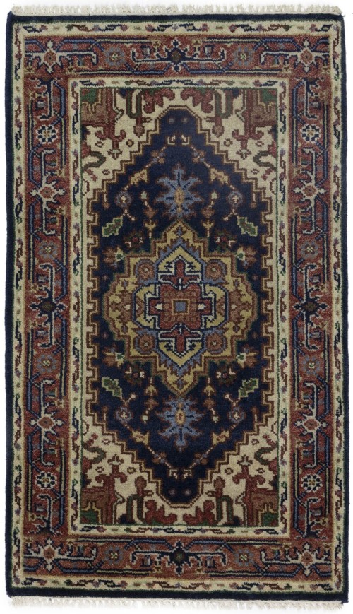 Navy Blue Geometric 3X5 Heriz Serapi Oriental Rug