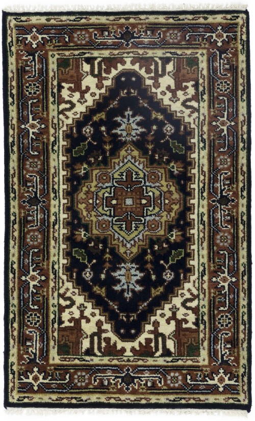 Dark Navy Geometric 3X5 Heriz Serapi Oriental Rug