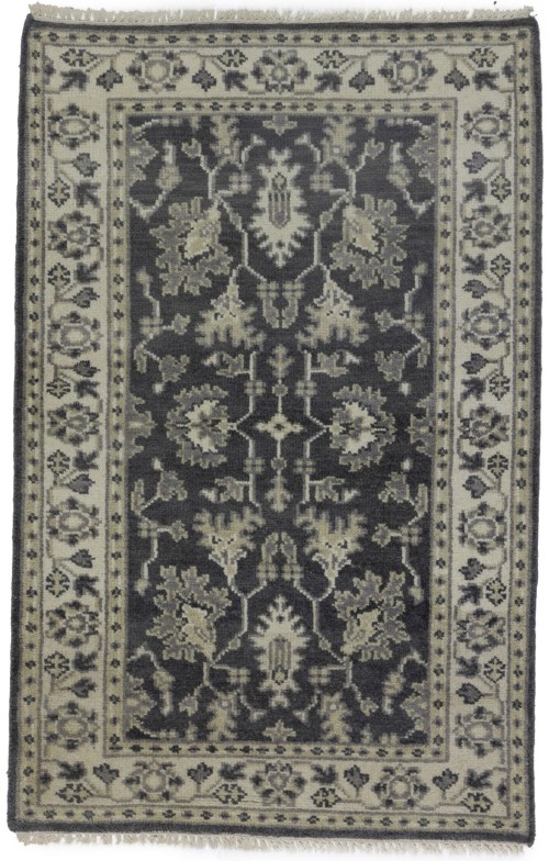 Dark Gray Floral 3X5 Oushak Chobi Oriental Rug