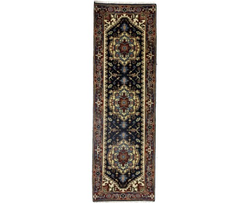 Dark Navy Floral 3X8 Heriz Serapi Oriental Runner Rug