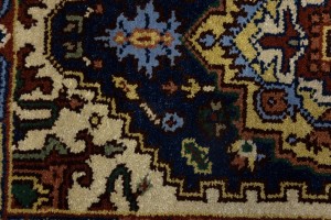 Dark Navy Floral 2'6X8'5 Heriz Serapi Oriental Runner Rug