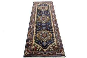 Dark Navy Floral 2'6X8'5 Heriz Serapi Oriental Runner Rug