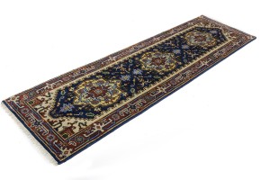 Dark Navy Floral 2'6X8'5 Heriz Serapi Oriental Runner Rug