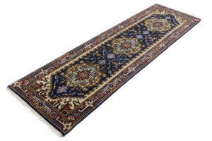 Dark Navy Floral 2'6X8'5 Heriz Serapi Oriental Runner Rug