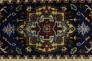 Dark Navy Floral 2'6X8'5 Heriz Serapi Oriental Runner Rug