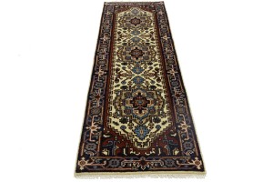 Cream Floral 3X8 Heriz Serapi Oriental Runner Rug