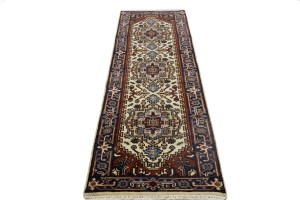 Cream Floral 3X8 Heriz Serapi Oriental Runner Rug