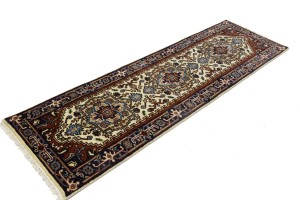 Cream Floral 3X8 Heriz Serapi Oriental Runner Rug