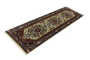 Cream Floral 3X8 Heriz Serapi Oriental Runner Rug
