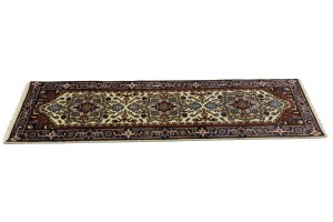 Cream Floral 3X8 Heriz Serapi Oriental Runner Rug