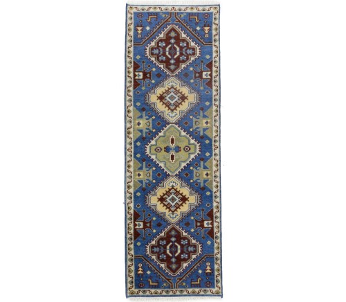 Blue Tribal 3X8 Kazak Oriental Runner Rug