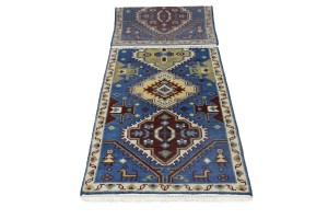 Blue Tribal 3X8 Kazak Oriental Runner Rug