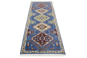 Blue Tribal 3X8 Kazak Oriental Runner Rug