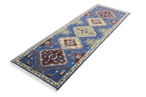 Blue Tribal 3X8 Kazak Oriental Runner Rug