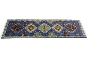 Blue Tribal 3X8 Kazak Oriental Runner Rug