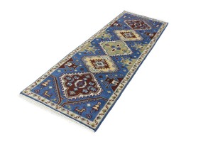Blue Tribal 3X8 Kazak Oriental Runner Rug