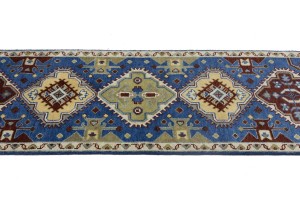 Blue Tribal 3X8 Kazak Oriental Runner Rug