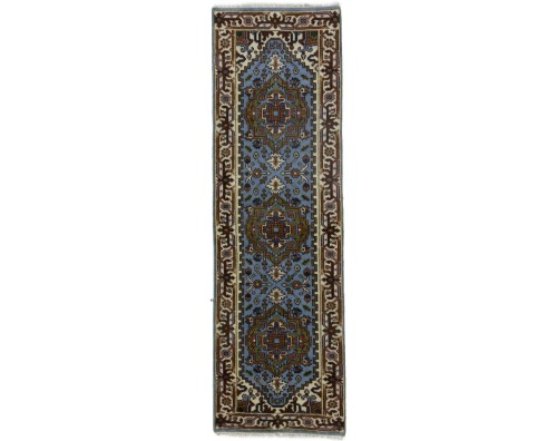 Blue Floral 3X8 Heriz Serapi Oriental Runner Rug