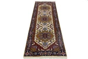 Cream Floral 3X8 Heriz Serapi Oriental Runner Rug