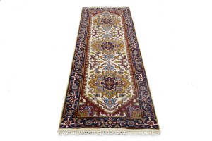 Cream Floral 3X8 Heriz Serapi Oriental Runner Rug