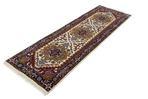Cream Floral 3X8 Heriz Serapi Oriental Runner Rug