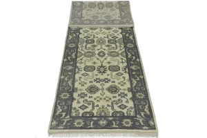 Cream Taupe Floral 2'5X8 Oushak Chobi Oriental Runner Rug