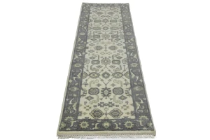 Cream Taupe Floral 2'5X8 Oushak Chobi Oriental Runner Rug