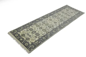 Cream Taupe Floral 2'5X8 Oushak Chobi Oriental Runner Rug
