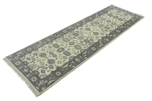 Cream Taupe Floral 2'5X8 Oushak Chobi Oriental Runner Rug