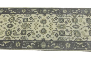 Cream Taupe Floral 2'5X8 Oushak Chobi Oriental Runner Rug