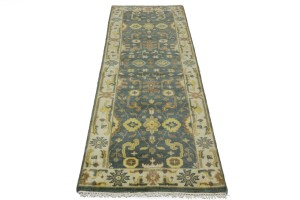 Gray Floral 3X8 Oushak Chobi Oriental Runner Rug