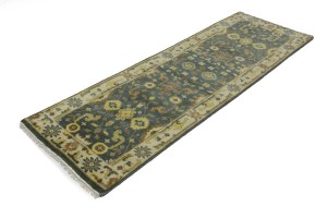 Gray Floral 3X8 Oushak Chobi Oriental Runner Rug