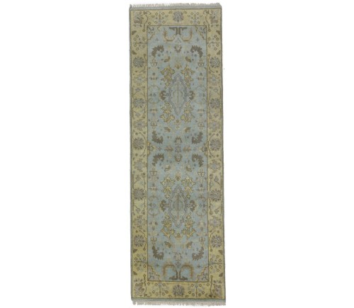 Light Blue Floral 3X8 Oushak Chobi Oriental Runner Rug